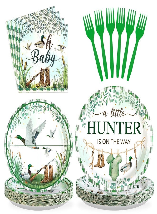 Grencian 96psc Mallard Duck Baby Shower Party Supplies A Little Hunter is on the Way Plates and Napkins Tableware Sets Hunting Party Decoration for Kids Birthday Baby Shower Serves 24 - Image 1