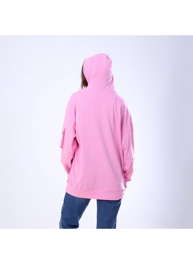 بيبو تيشيرت حريمي مطبوع اكمام طويلة بكابيتشو مقاس حر يناسب من 60 إلى 85 كجم تقريبا_بينك - Image 4