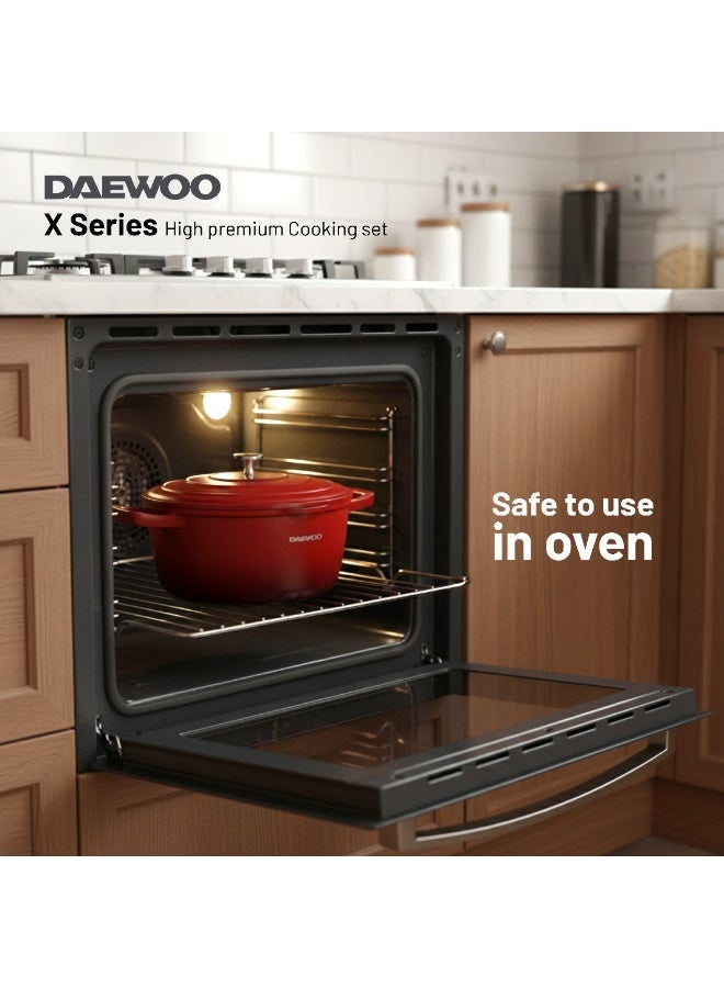 DAEWOO وعاء كسرولة دايو 32 سم من الألمنيوم المصبوب مع غطاء، طلاء حجر جرانيت غير لاصق، قاعدة تحريض كاملة، آمن للاستخدام في الفرن، أحمر، خالي من المواد الكيميائية - Image 5