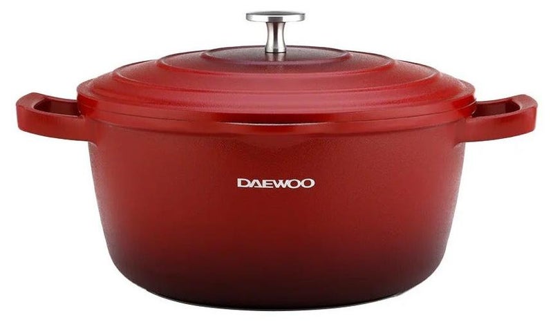 DAEWOO وعاء كسرولة دايو 32 سم من الألمنيوم المصبوب مع غطاء، طلاء حجر جرانيت غير لاصق، قاعدة تحريض كاملة، آمن للاستخدام في الفرن، أحمر، خالي من المواد الكيميائية - Image 1
