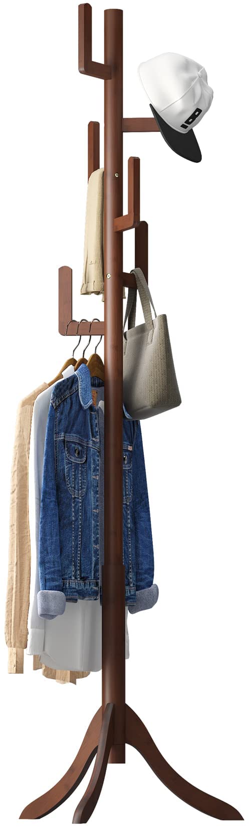 Vriccc Coat Rack Freestanding Bamboo Cactus Coat Stand Adjustable Height Wooden Coat Tree with 6 Hooks kids coat rack Used In The Bedroom Living Room Office To Hang Clothes Hats Bags