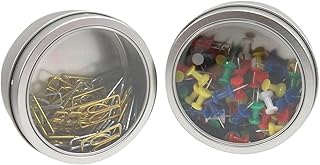 Daiso Magnetic Round Paper Clip Holder Container Case Organizer 3.5 x 1.5 Clear Silver (Set of 2) - Image 1