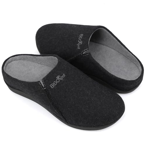 ERGOfoot House Slippers With Arch Support Orthopedic Slippers for Plantar Fasciitis Pain Relief Comfy Wool Felt Clog NonSlip Indoor Outdoor House Shoes for Women and MenBlack W8M7 - Image 1