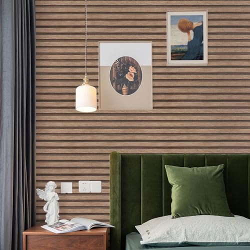 Yun-aeon Natural Wood Peel and Stick Wallpaper Wood Slats - 17.3"x 120" Light Tan Self-Adhesive Waterproof Vinyl Removable Wall Paper for Wall Decor Bedroom - Image 3