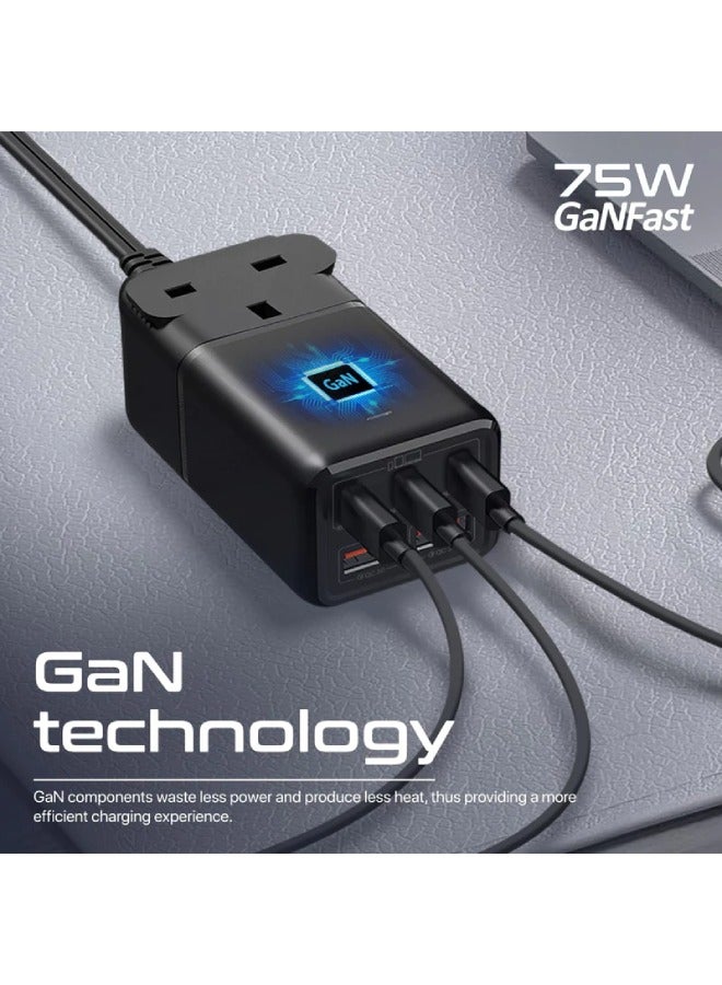 PROMATE 75W GaNFast Multi-Port Power Strip with AC Socket PowerBrix-GaN75 - Image 3