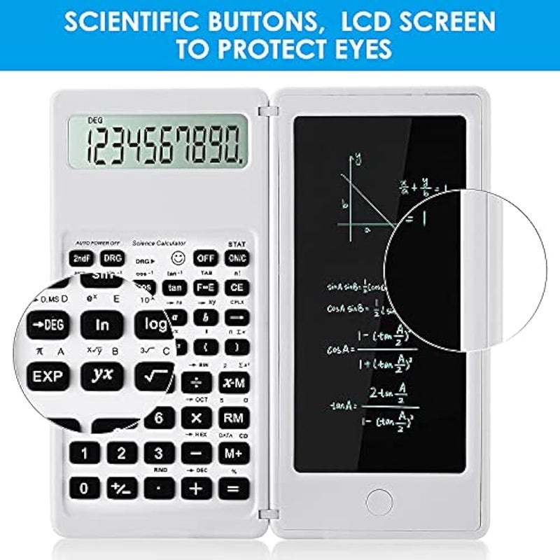 Arabest Scientific Calculators for Students, White Math Calculator with Notepad,10-Digit Large Screen, Classroom Must Haves for Middle High School Supplies & College (White) - Image 4