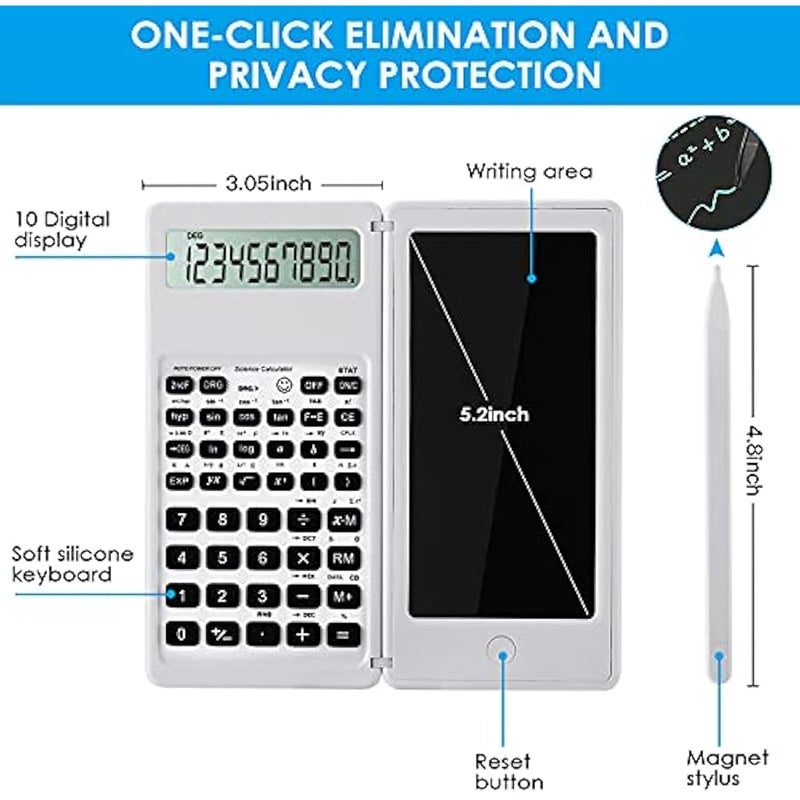 Arabest Scientific Calculators for Students, White Math Calculator with Notepad,10-Digit Large Screen, Classroom Must Haves for Middle High School Supplies & College (White) - Image 3