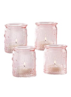 Vintage Glass Tea Light Holder Set Of 4 Pink