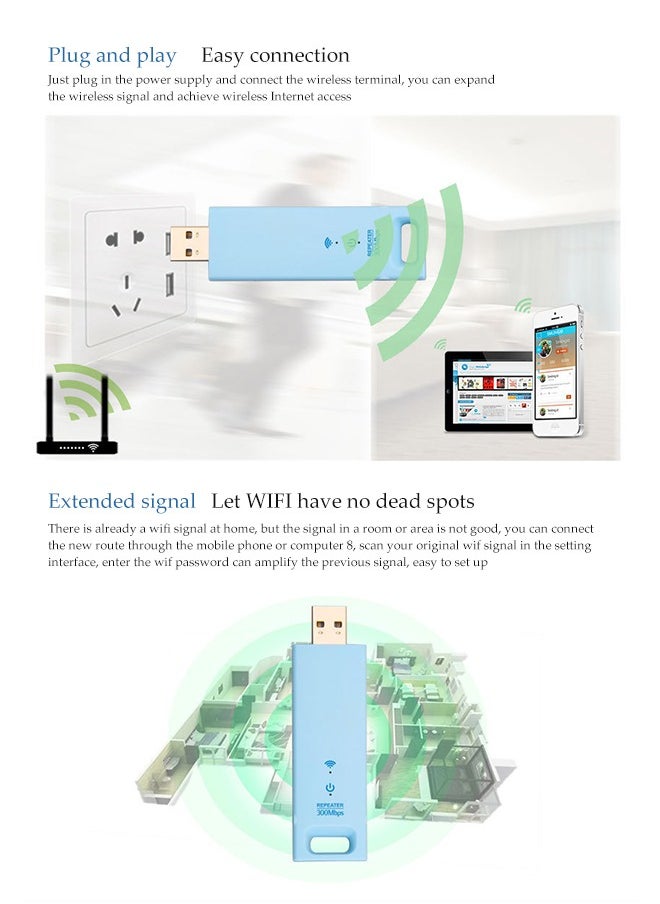 ماركة غير محددة USB Wireless Repeater，300Mbps Range Extender Repeater，WIFI Amplifier，Mini Compact Internet Booster for Home  - Image 4
