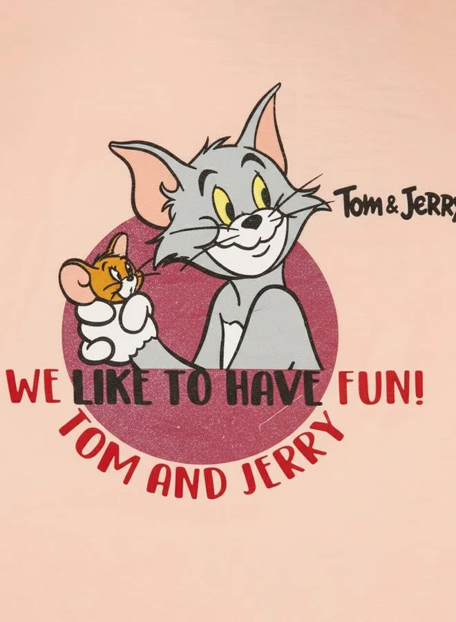 Tom And Jerry Graphic Print Round Neck Fashion T-shirt