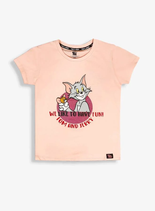 Tom And Jerry Graphic Print Round Neck Fashion T-shirt