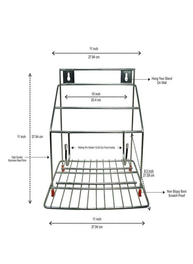 Amaze Chakla Belan Tawa Chimta Stand for Kitchen 5.5mm Wire - 100% Rust-Free Stainless Steel Rolling Pin Board Holder Wall Mount Stand 4 in1 Holder - oack of 1 - Image 5