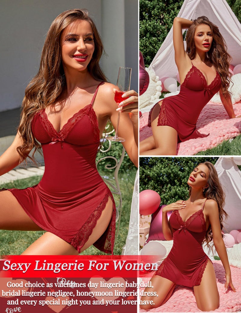 Avidlove Women's Sleepwear Sexy Nightgowns for Women Chemise Lingerie Modal Sleepwear Wine Red XL - Image 2