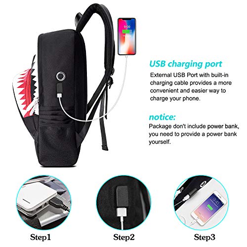 MCWTH Shark Backpacks for Teen Boys, Cool Kids Backpack for School Bookbags (Glow) Large - Image 4