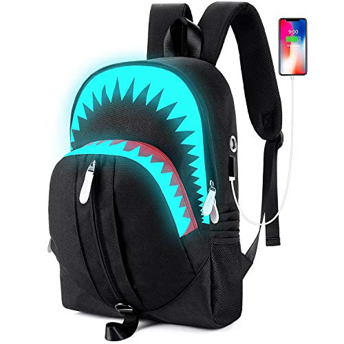 MCWTH Shark Backpacks for Teen Boys, Cool Kids Backpack for School Bookbags (Glow) Large - Image 1