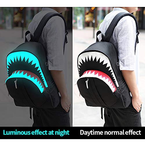 MCWTH Shark Backpacks for Teen Boys, Cool Kids Backpack for School Bookbags (Glow) Large - Image 2