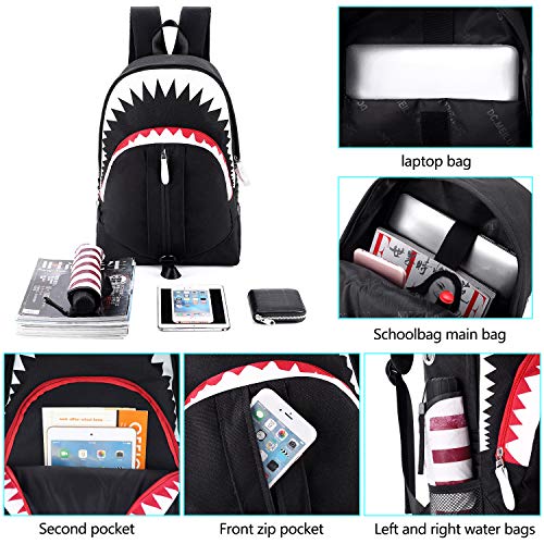 MCWTH Shark Backpacks for Teen Boys, Cool Kids Backpack for School Bookbags (Glow) Large - Image 5