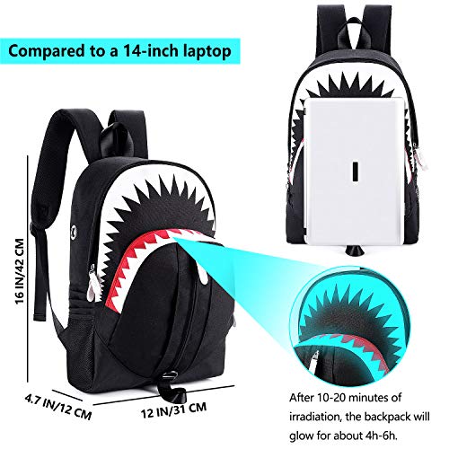 MCWTH Shark Backpacks for Teen Boys, Cool Kids Backpack for School Bookbags (Glow) Large - Image 3