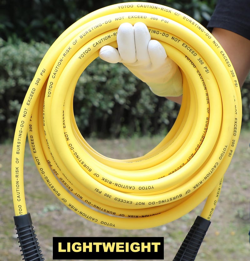 YOTOO Hybrid Air Hose 1/4-Inch by 25-Feet 300 PSI Heavy Duty, Lightweight, Kink Resistant, All-Weather Flexibility with 1/4-Inch Industrial Air Fittings and Bend Restrictors, Yellow - Image 2