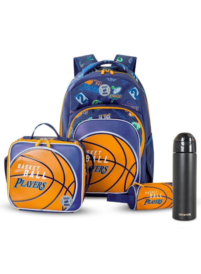 Eazy Kids Basketball School Bag Set w/ Insulated Stainless Steel Spray Water Bottle – Blue