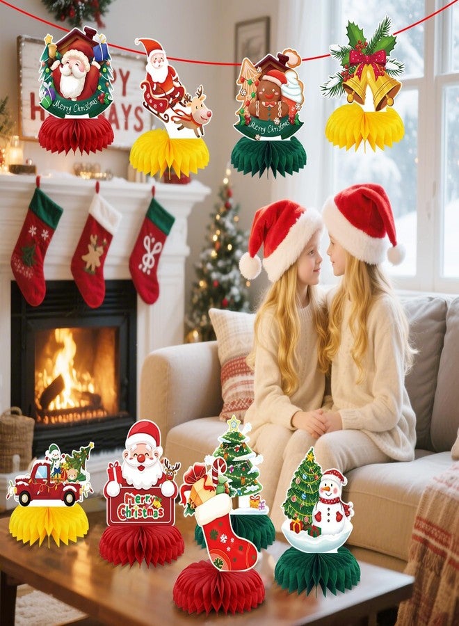 PIXHOTUL 9 Pcs Christmas Decorations, Christmas Table Centerpieces Holiday Party Decorations for Xmas Party Table Decor Xmas Honeycomb Table Toppers - Image 3