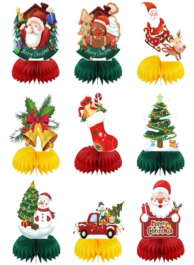 PIXHOTUL 9 Pcs Christmas Decorations, Christmas Table Centerpieces Holiday Party Decorations for Xmas Party Table Decor Xmas Honeycomb Table Toppers - Image 1