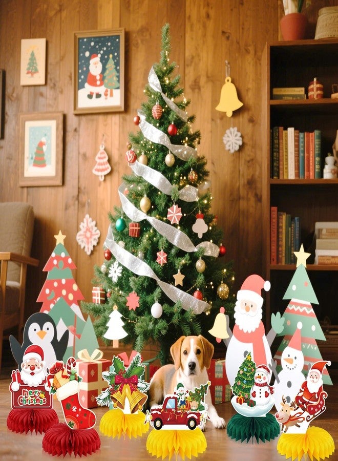 PIXHOTUL 9 Pcs Christmas Decorations, Christmas Table Centerpieces Holiday Party Decorations for Xmas Party Table Decor Xmas Honeycomb Table Toppers - Image 4