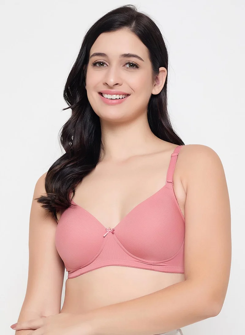 كلوفيا Clovia Padded Non-Wired Full Coverage Self-Striped Multiway T-shirt Bra in Peach