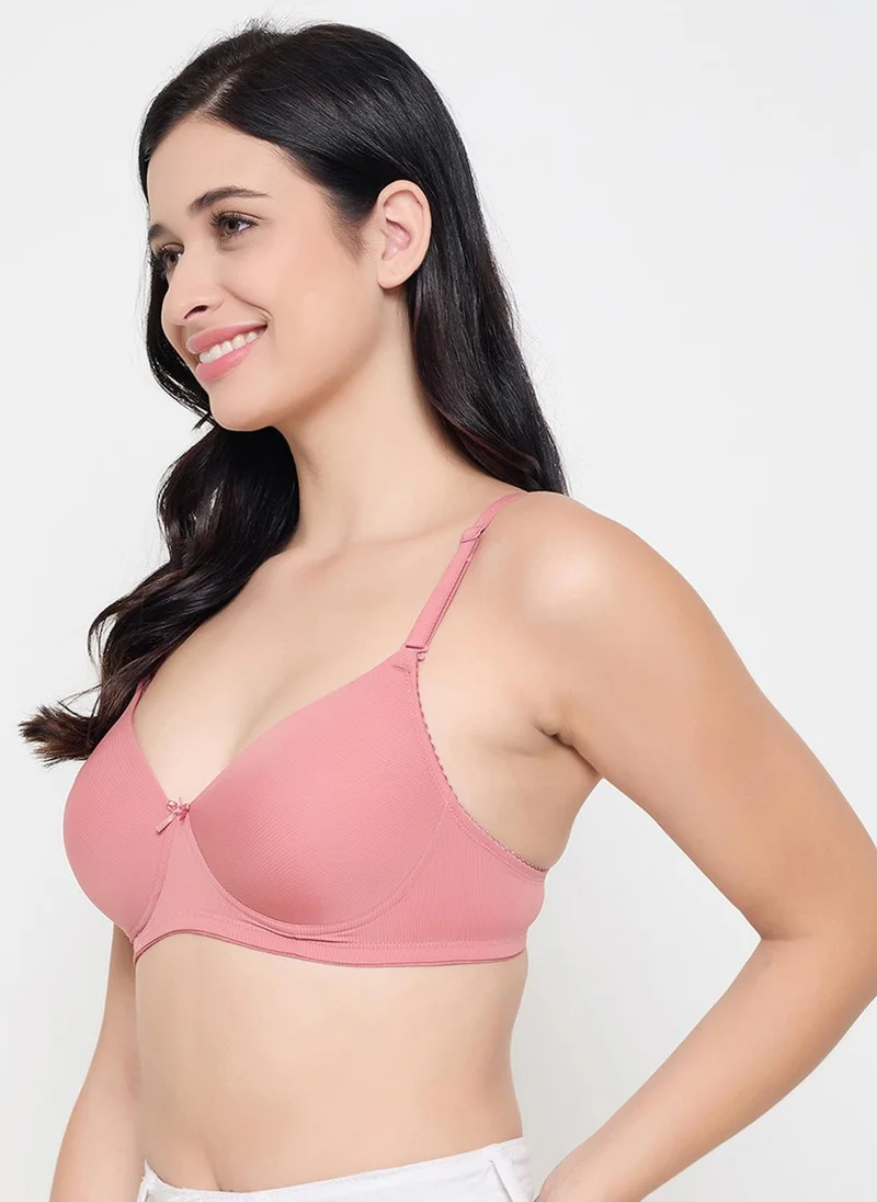 كلوفيا Clovia Padded Non-Wired Full Coverage Self-Striped Multiway T-shirt Bra in Peach