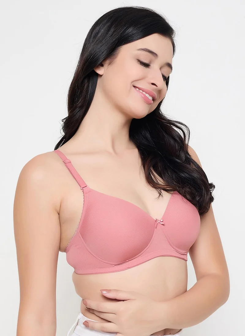 كلوفيا Clovia Padded Non-Wired Full Coverage Self-Striped Multiway T-shirt Bra in Peach