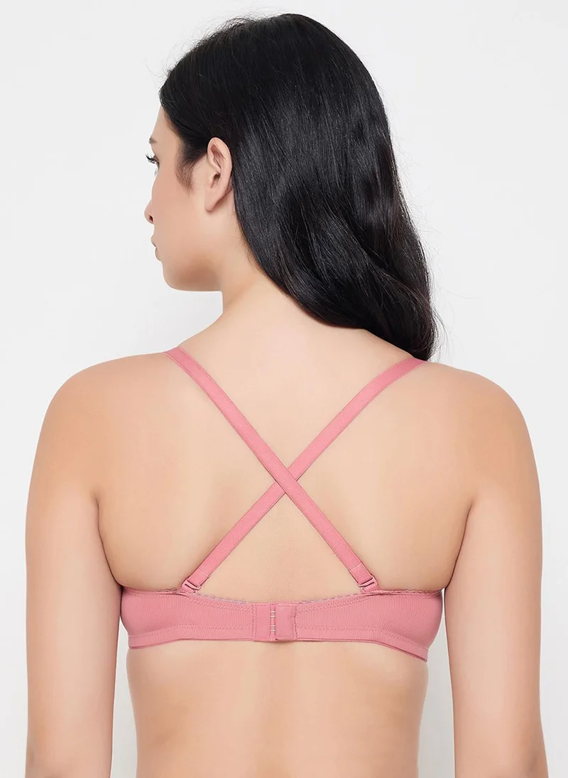 كلوفيا Clovia Padded Non-Wired Full Coverage Self-Striped Multiway T-shirt Bra in Peach