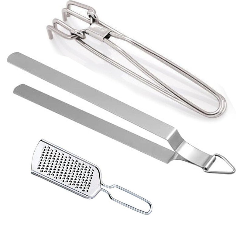 Laxmi Kitchenwere Chimta Pakkad Cheese Grater Combo 3 Pieces Stainless Steel Set for Home Kitchen Use sandasi pincer pakkad chipya Ginger greter - Image 1