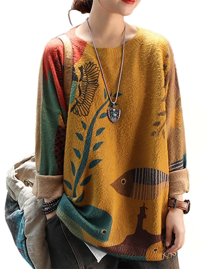 YESNO Women Christmas Sweater Graphic Printed Oversized Pullover Sweaters Casual Loose Knit Tops 3XL S01 CR19