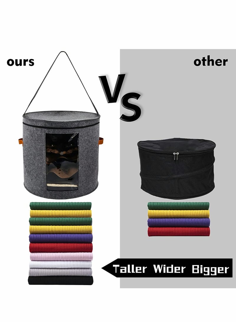 SYOSI Storage Box, Hat Box Organizer, with 1 Wood Hook, Foldable Round Travel Hat Boxes, with Dustproof Lid, Stuffed Animal Toy Storage Bin Bag, for Women & Men, 19" D x 17" H - Image 3
