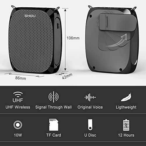SHIDU S615 Voice Amplifier for Teachers, Mini Voice Amplifier with UHF Wireless Microphone Headset, 10W Output 1800mAh Personal Portable Speaker Suitable for Coaches,Tour Guides, Promotions, Outdoors - Image 4