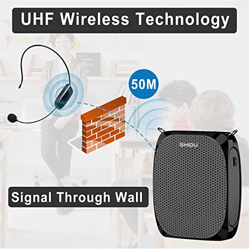 SHIDU S615 Voice Amplifier for Teachers, Mini Voice Amplifier with UHF Wireless Microphone Headset, 10W Output 1800mAh Personal Portable Speaker Suitable for Coaches,Tour Guides, Promotions, Outdoors - Image 2