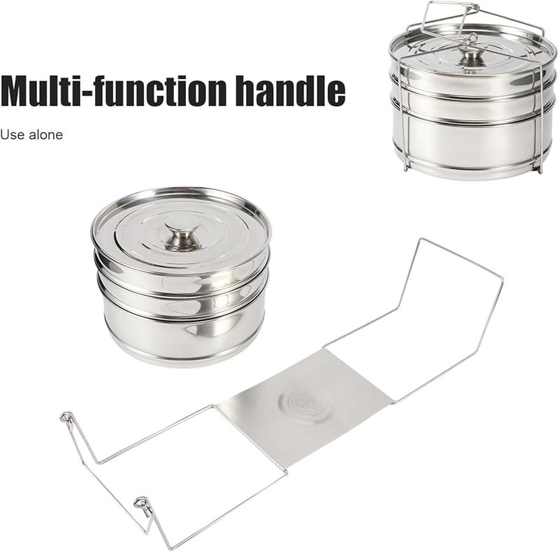 3 طبقة قدر بخاري من الفولاذ المقاوم للصدأ مجموعة إدراج طباخ قابلة للتكديس 47x19 سم فضي - Image 5