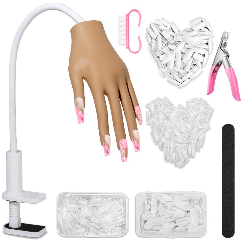 Deciniee Practice Hand for Acrylic Nails Flexible Movable Nail Practice Hands 200PCS Nail Tips Never Fall Off Finger Never Break Nail Hand Practice Silicone Acrylic Practice Hand Fake Hand for Nail Practice