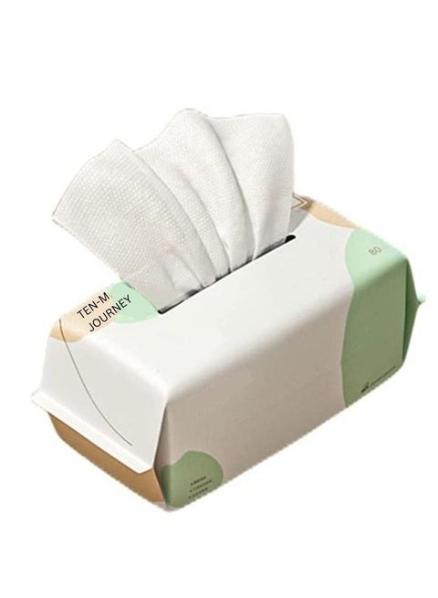 80 Count Soft Dry Wipe 100% Thicken Cotton Facial Tissue Disposable Face Towel, Lint Free for Sensitive Skin Facial Cleansing Makeup Remover