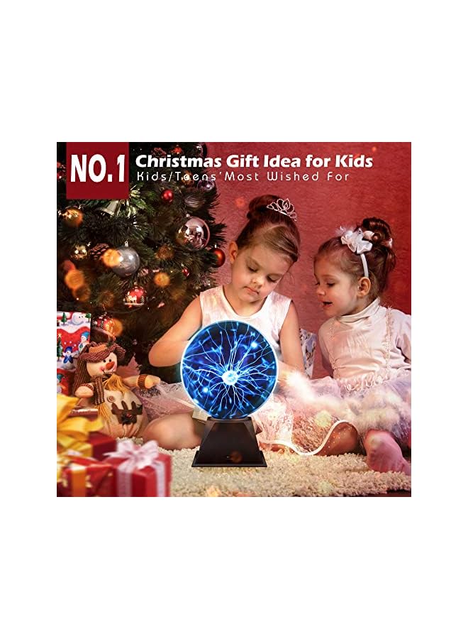 The Bros مصباح كرة بلازما 6 بوصة لعبة علمية حساسة للمس والصوت كرة بلازما كبيرة جدًا لمصباح ديكور غرفة نوم الأطفال والمراهقين لعبة هدايا (زرقاء) - Image 4