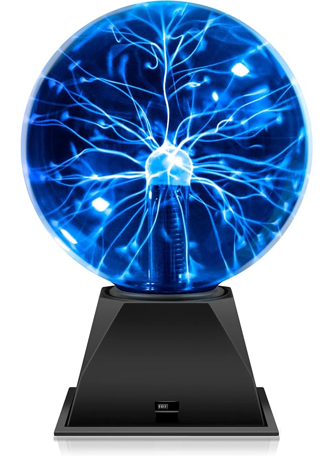 The Bros مصباح كرة بلازما 6 بوصة لعبة علمية حساسة للمس والصوت كرة بلازما كبيرة جدًا لمصباح ديكور غرفة نوم الأطفال والمراهقين لعبة هدايا (زرقاء) - Image 1