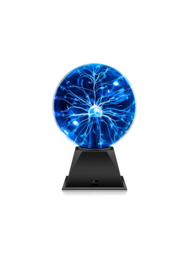The Bros مصباح كرة بلازما 6 بوصة لعبة علمية حساسة للمس والصوت كرة بلازما كبيرة جدًا لمصباح ديكور غرفة نوم الأطفال والمراهقين لعبة هدايا (زرقاء) - Image 2