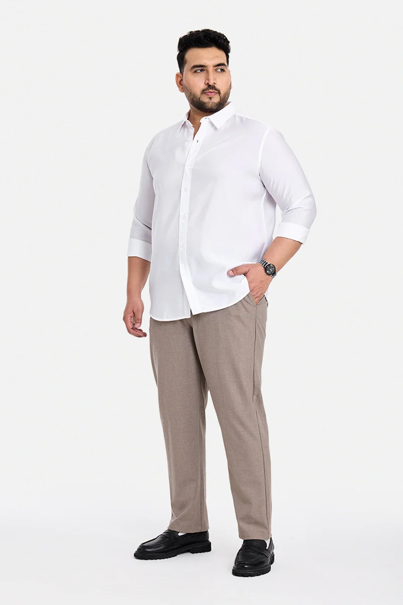 سنيتش White Solid Long Sleeve Regular Fit Casual Plus Size Shirt