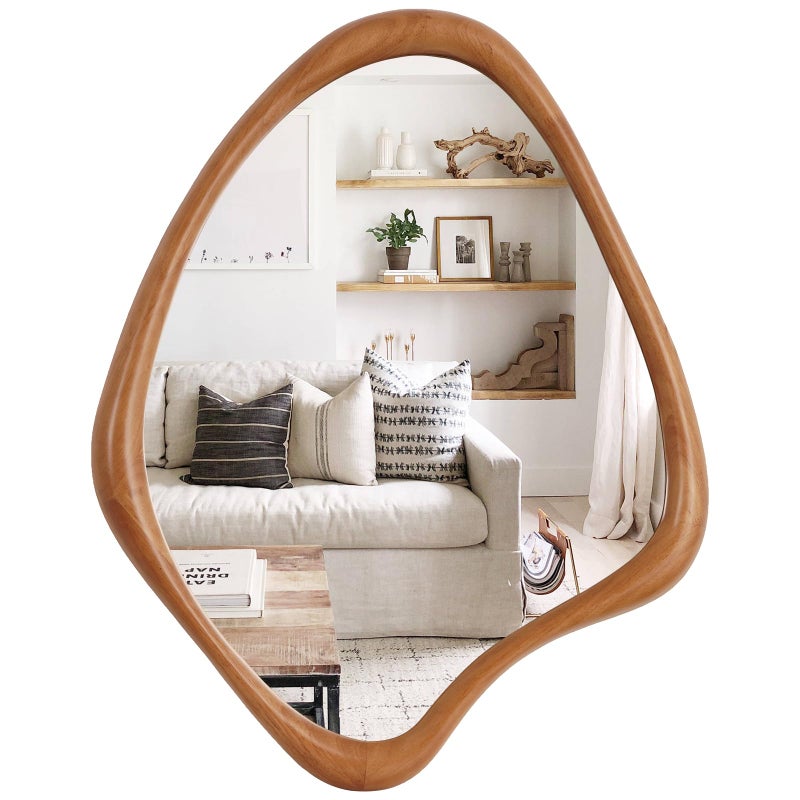 WallBeyond Asymmetrical Mirror, Irregular Wall Mirror, Wall Mirrors Decorative for Bedroom Living Room Entryway Hall, Wood Mirror for mid Century Modern Decor 29" H x 23" W - Image 1