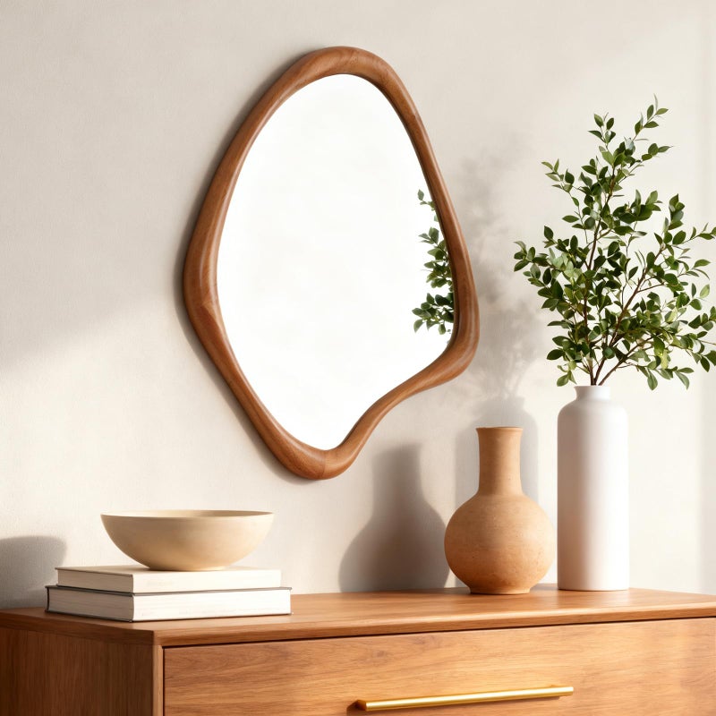 WallBeyond Asymmetrical Mirror, Irregular Wall Mirror, Wall Mirrors Decorative for Bedroom Living Room Entryway Hall, Wood Mirror for mid Century Modern Decor 29" H x 23" W - Image 2