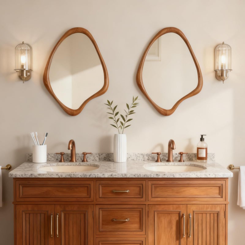 WallBeyond Asymmetrical Mirror, Irregular Wall Mirror, Wall Mirrors Decorative for Bedroom Living Room Entryway Hall, Wood Mirror for mid Century Modern Decor 29" H x 23" W - Image 4