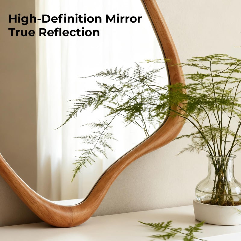 WallBeyond Asymmetrical Mirror, Irregular Wall Mirror, Wall Mirrors Decorative for Bedroom Living Room Entryway Hall, Wood Mirror for mid Century Modern Decor 29" H x 23" W - Image 5