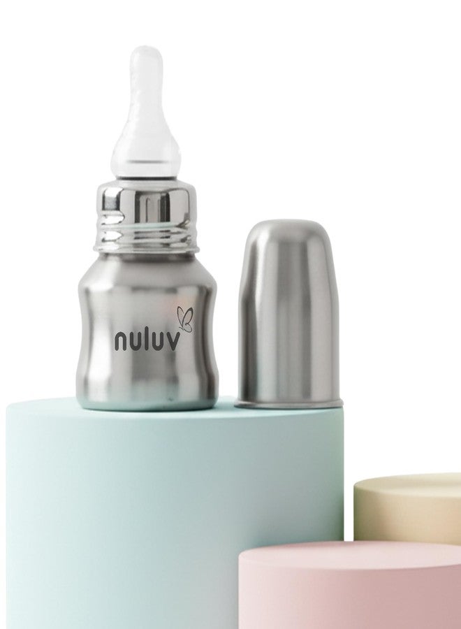 Nuluv Nourish+ Stainless Steel Feeding Bottle 60ml with L Size Nipple, 9 + Months Babies, Food Grade SS 304, Anti-Colic Silicone Nipple, BPA Free, Baby Bottle, Easy to Clean, BIS Certified - Image 1