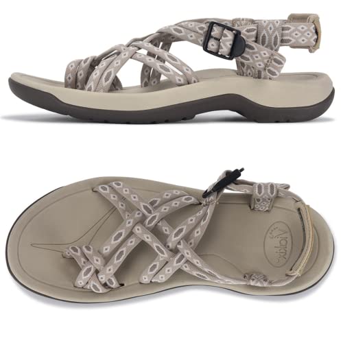 Viakix Womens Walking Sandals: Cute Stylish Comfy Athletic Sport Outdoor Hiking Sandal for Trekking Water Wide Width Beach, Beige 9 - Image 1
