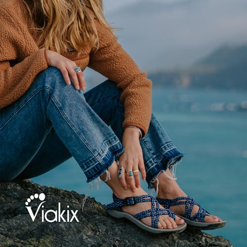 Viakix Womens Walking Sandals: Cute Stylish Comfy Athletic Sport Outdoor Hiking Sandal for Trekking Water Wide Width Beach, Beige 9 - Image 4